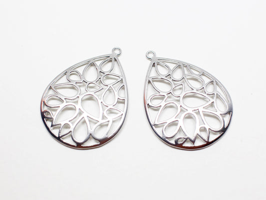 [P1003]2pcs/Mesh Drop Pendant/Brass/Matte Rhodium/28x20.5mm