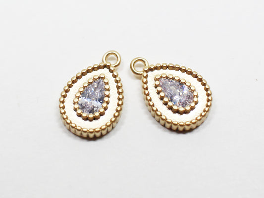 [P1004]2pcs/Double Layered Cubic Drop Pendant/Brass/Matte Gold/11.5x7.7mm