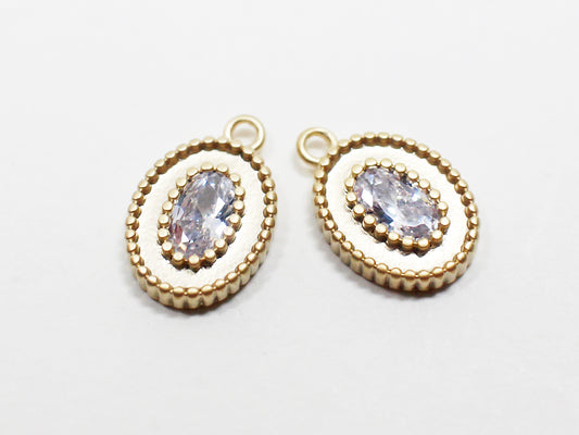 [P1004-1]2pcs/Double Layered Cubic Oval Pendant/Brass/Matte Gold/11.5x7.7mm