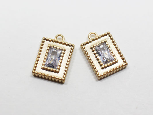 [P1004-2]2pcs/Double Layered Cubic Rectangle Pendant/Brass/Matte Gold/11x7.6mm