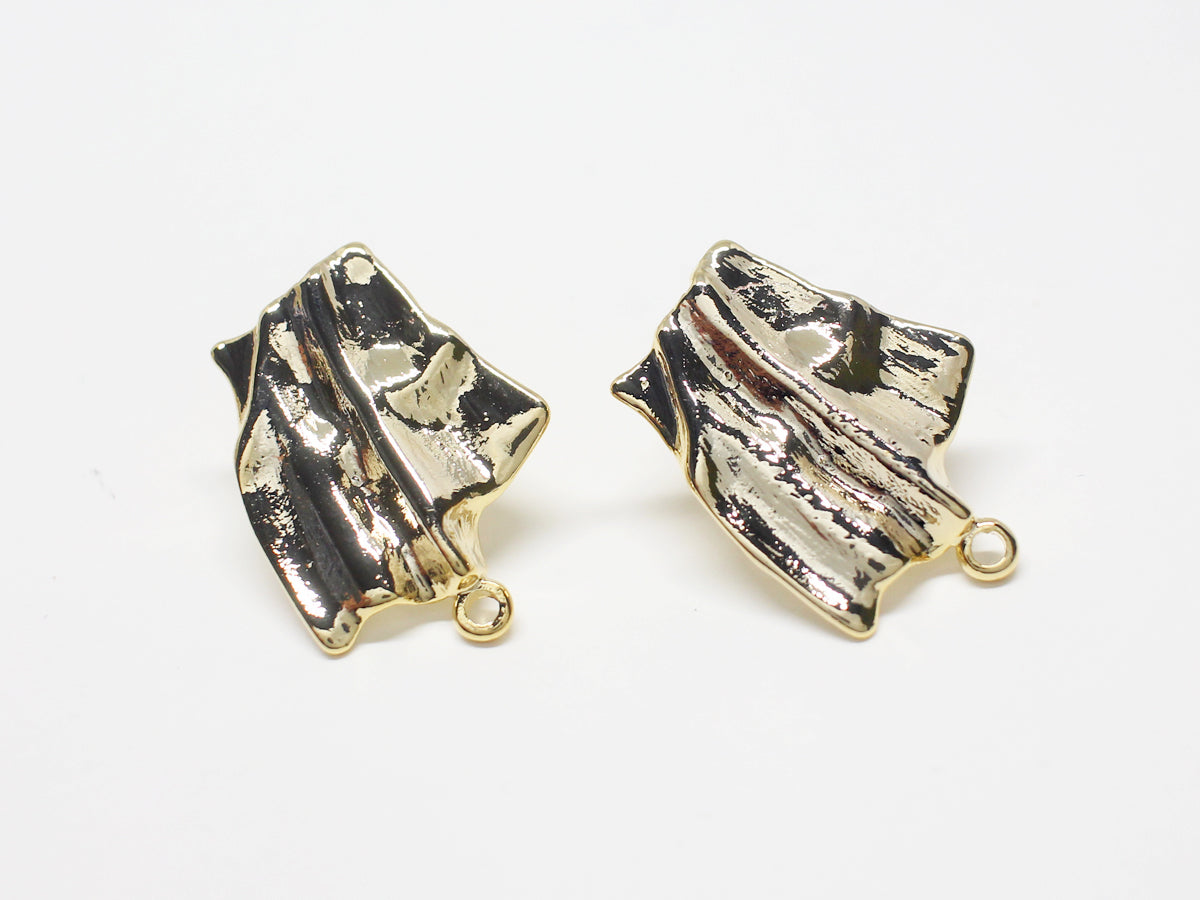 [E0363]/1 pair/Wrinkled Trapezoid Earrings/ Brass/Gold plated/23x17mm