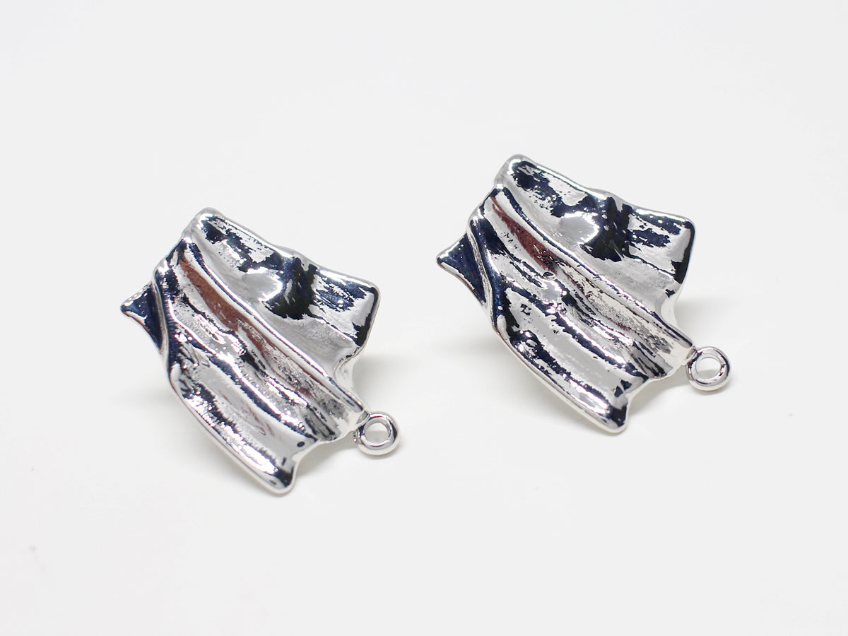 [E0363]/1 pair/Wrinkled Trapezoid Earrings/ Brass/Rhodium plated/23x17mm