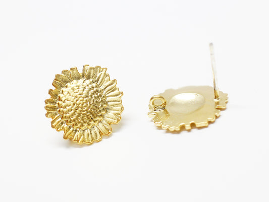 [E0364/1 pair/Sunflower Earrings/ Brass/Matte Gold plated/13.5mm