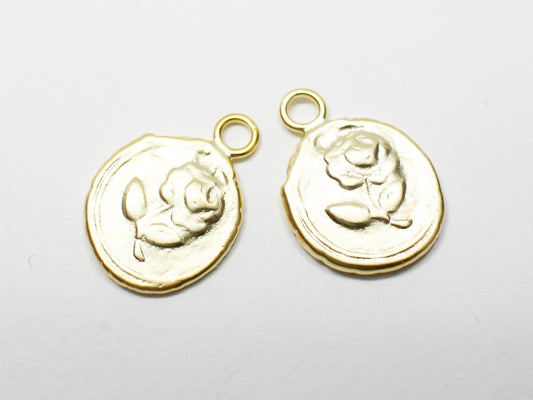 [P1011]2pcs/Vintage coin rose Pendant/Brass /Matte gold/12mm