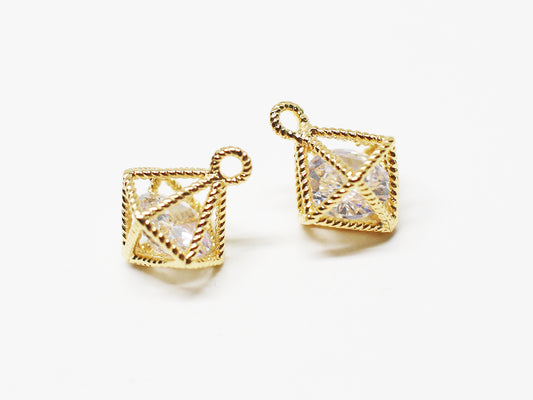 [P1013-1]2pcs/3 dimension Cage Cubic Pendant/Brass /Gold/8.5x12mm