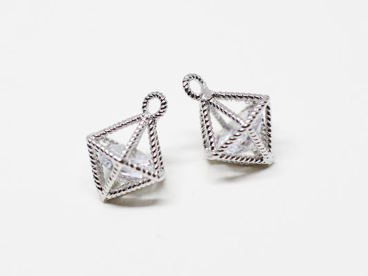 [P1013-1]2pcs/3 dimension Cage Cubic Pendant/Brass /Rhodium/8.5x12mm