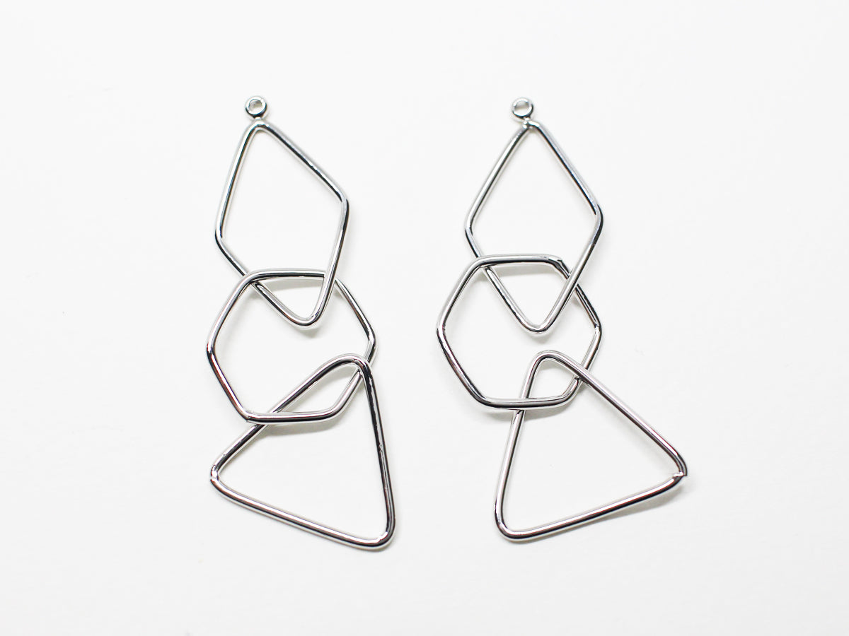 [P1015]2pcs/Multi Figure Dangle Pendant/Brass /Rhodium/26x14mm(rhombus),15.5mm(hexagon)17.5x19mm(triangle)