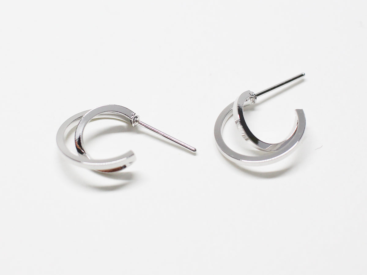 [E0365]/1 pair/Open Sphere Earrings/ Brass/Rhodium plated/14.5mm