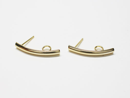 [E0366]/1 pair/Curved Bar Earrings/Brass/Gold plated/3x23mm