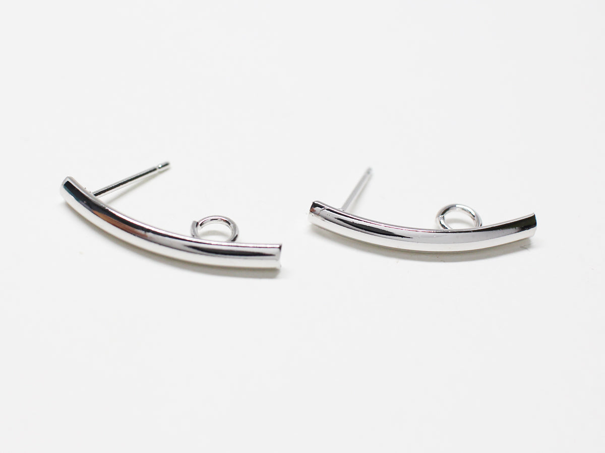 [E0366]/1 pair/Curved Bar Earrings/Brass/Rhodium plated/3x23mm