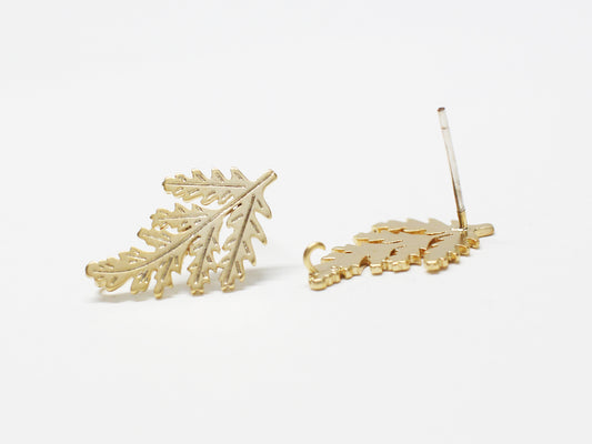 [E0367]/1 pair/Conifer leaf Earrings/Brass/Matte Gold plated/17.5x10.3mm