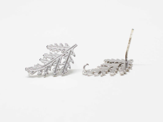 [E0367]/1 pair/Conifer leaf Earrings/Brass/Matte Rhodium plated/17.5x10.3mm