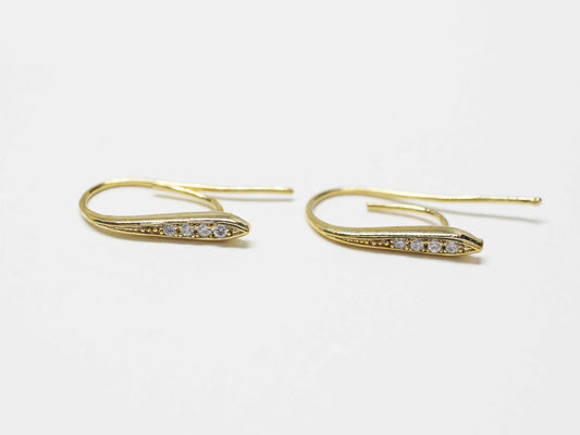 [E0372]/1 pair/Cubic Zirconia Rhombus Hook/Brass/Gold plated/2.5x20mm