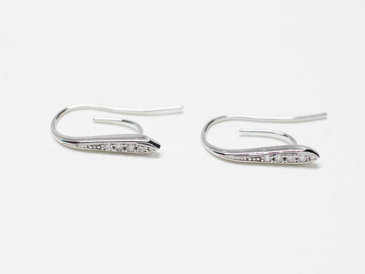 [E0372]/1 pair/Cubic Zirconia Rhombus Hook/Brass/Rhodium plated/2.5x20mm