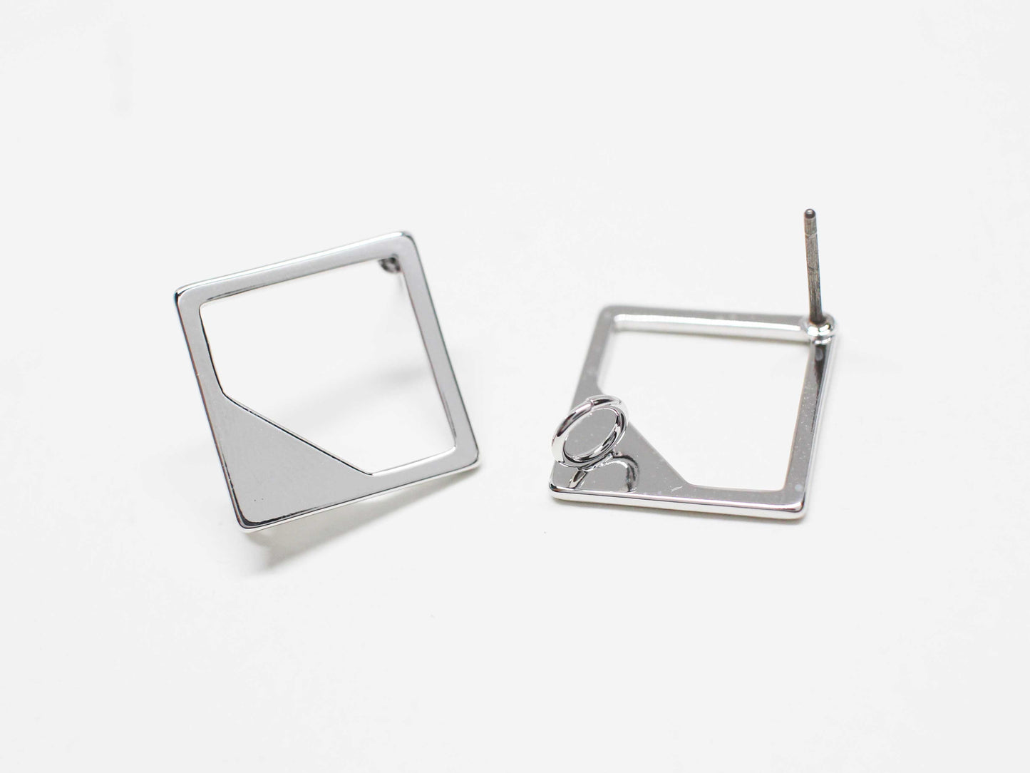 [E0369]/1 pair/Open Rhombus Earrings/Brass/Rhodium plated/20.5mm