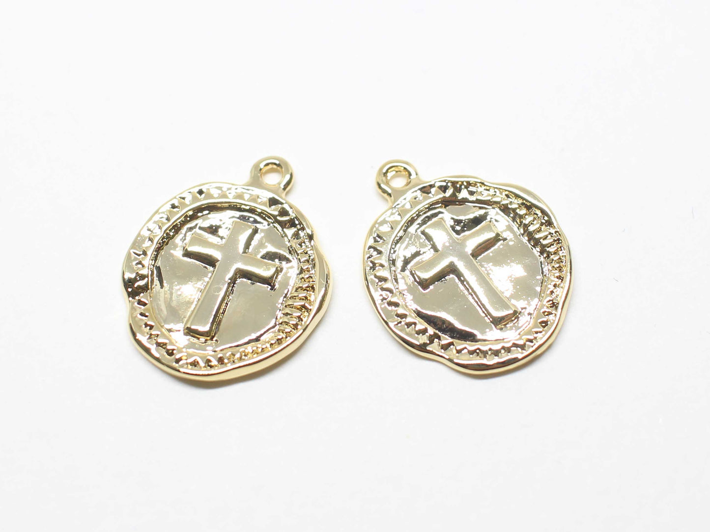 [P1018]2pcs/Vintage Circle Cross Pendant/Zinc Alloy /Gold/16x20mm(with ring)