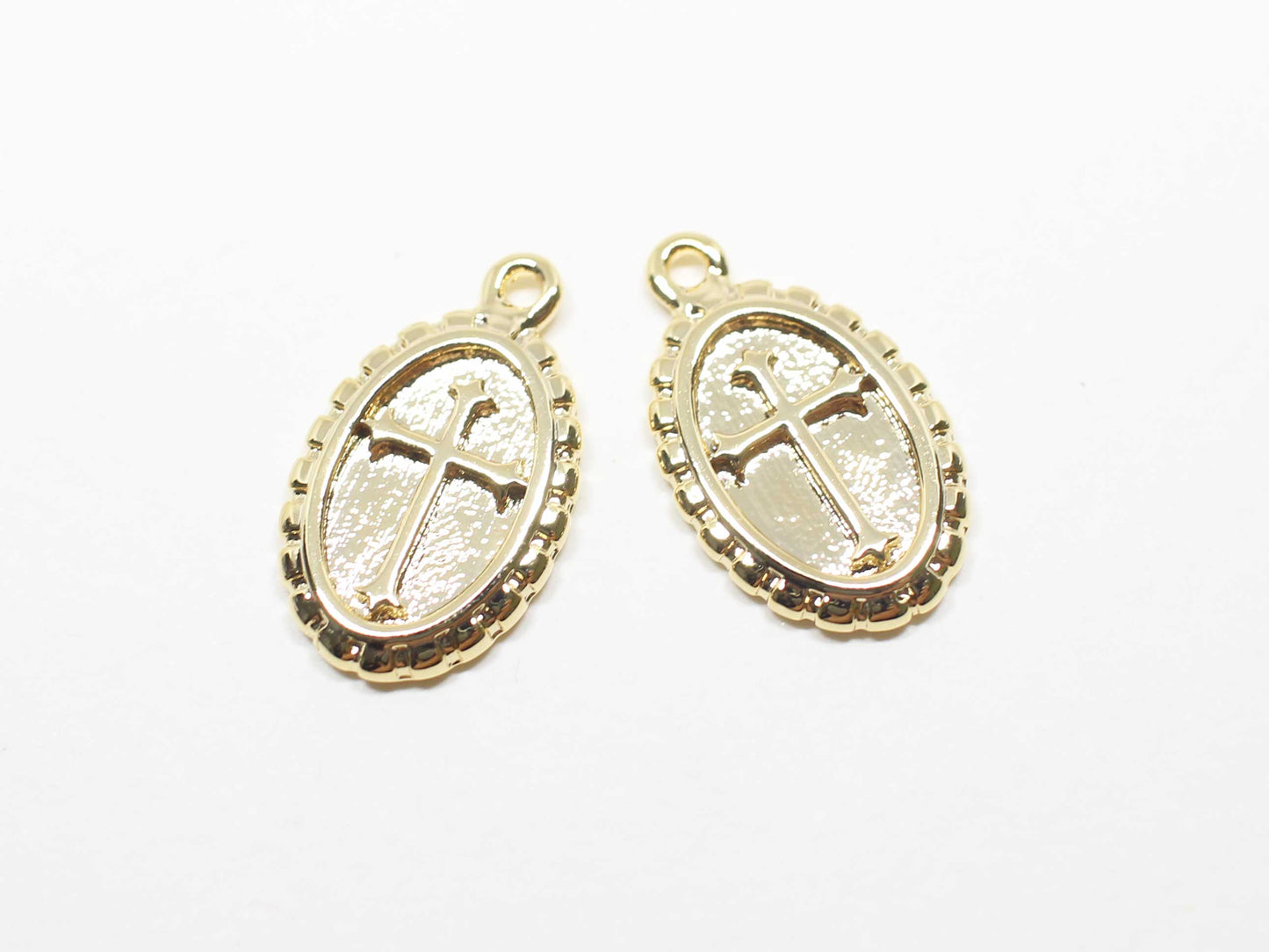 [P1018-1]2pcs/Vintage Oval Cross Pendant/Zinc Alloy /Gold/20.3x12.8mm(with ring)