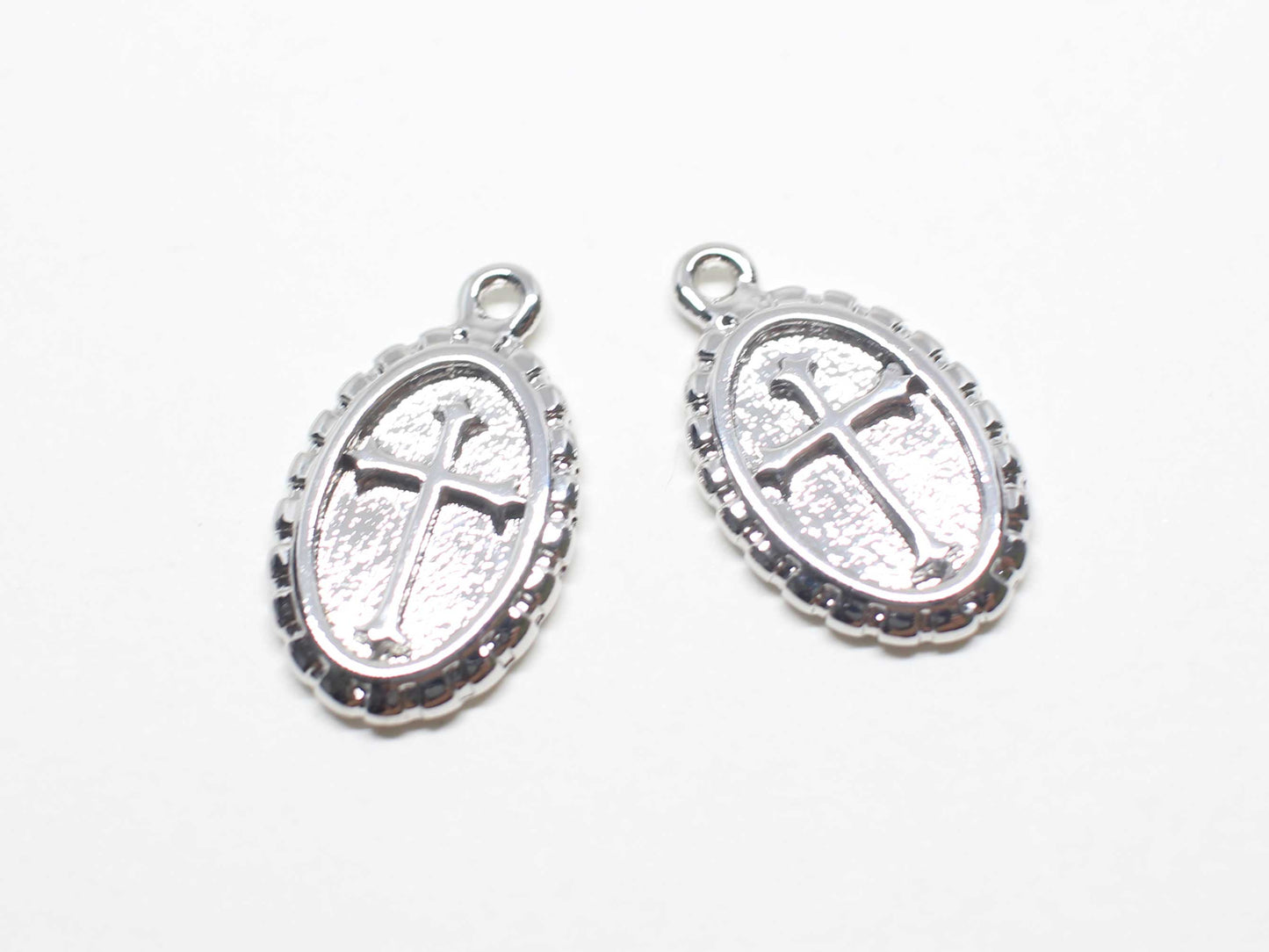 [P1018-1]2pcs/Vintage Oval Cross Pendant/Zinc Alloy /Rhodium/20.3x12.8mm(with ring)