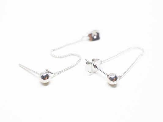 [E0375-1]/1 pair/Ball earrings with soldered chain clutch/Brass/Rhodium plated/3.8mm +5cm chain