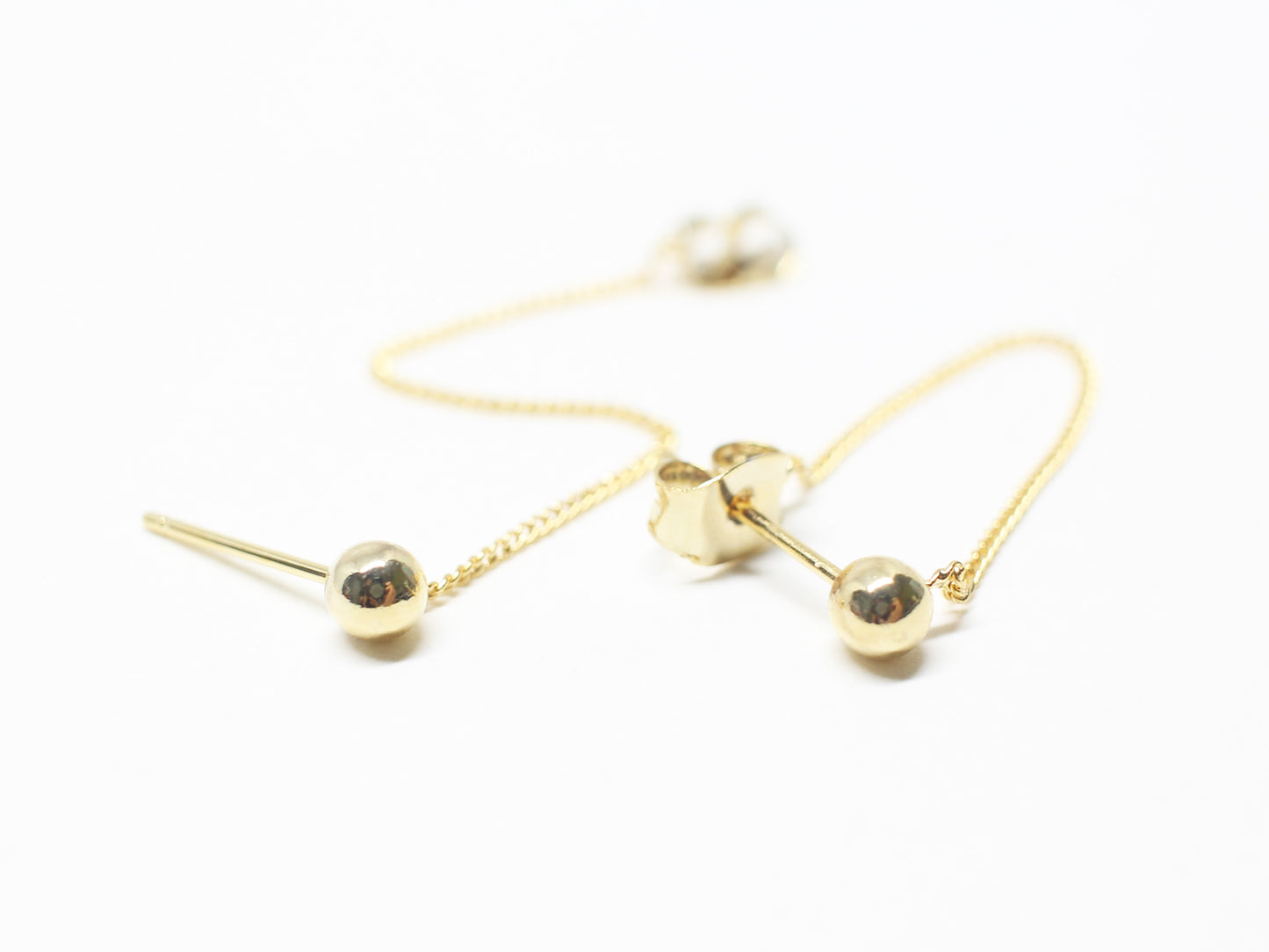 [E0375-1]/1 pair/Ball earrings with soldered chain clutch/Brass/Gold plated/3.8mm +5cm chain