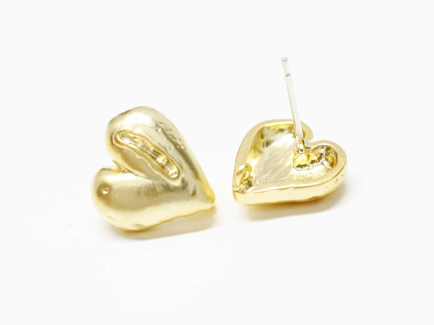 [E0376]/1 pair/Chubby Heart Earrings/Brass/Matte Gold plated/12.7x12.5mm