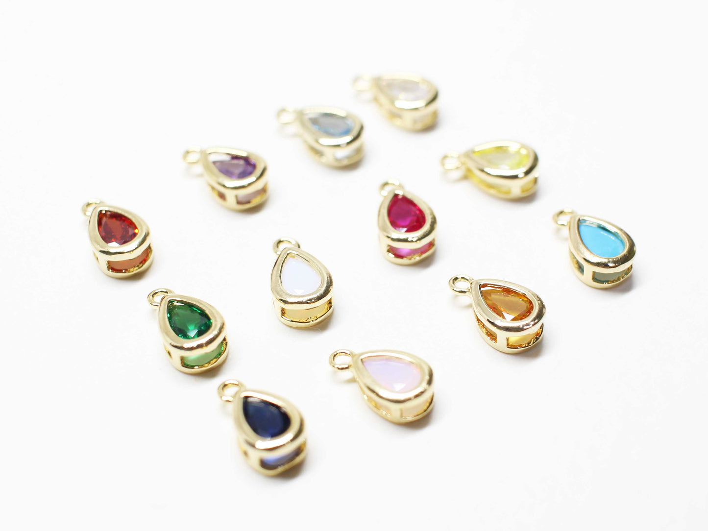 [P1020]2pcs/Birthstone Cubic Drop Charm Pendant/Brass/Gold/5.3x10mm