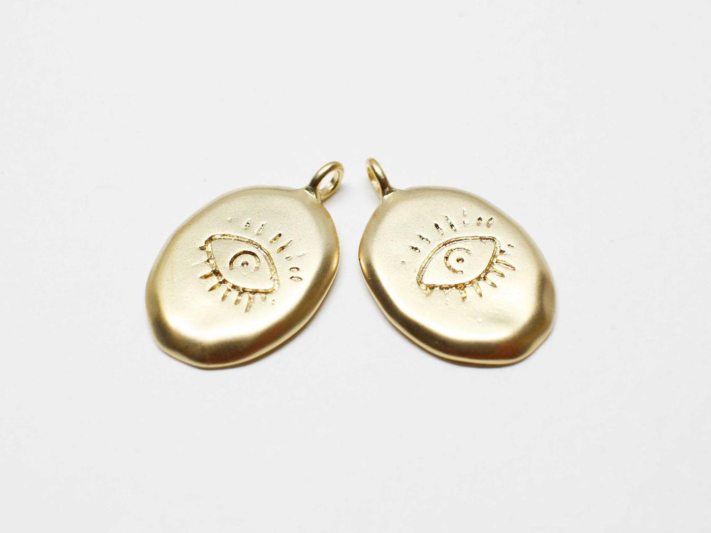 [P1021]2pcs/Oval Evil Eye Pendant/Brass /Matte Gold/18.2x11.8mm