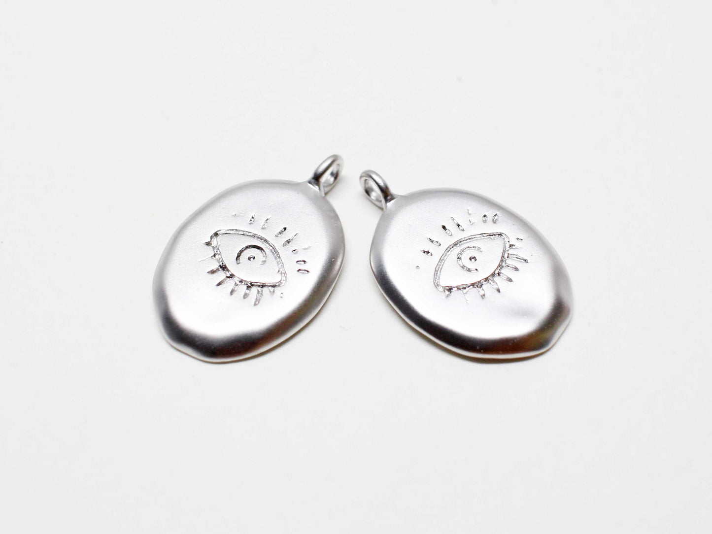 [P1021]2pcs/Oval Evil Eye Pendant/Brass /Matte Rhodium/18.2x11.8mm