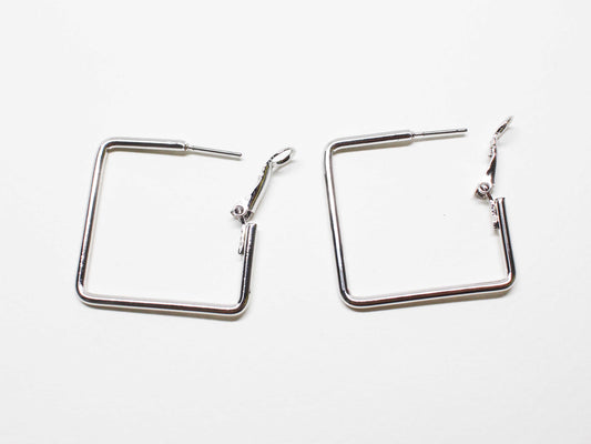 [E0379]/1 pair/Square Clip Post Earrings/Brass/Rhodium plated/30.2mm