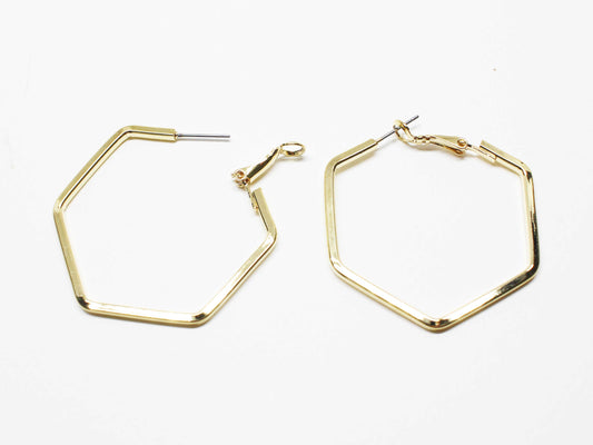 [E0379-3]/1 pair/Large Hexagon Clip Post Earrings/Brass/Gold  plated/40mm