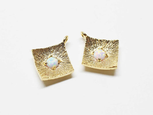 [P1022]2pcs/Rhombus White Opal Pendant/Brass /Gold/12x14mm