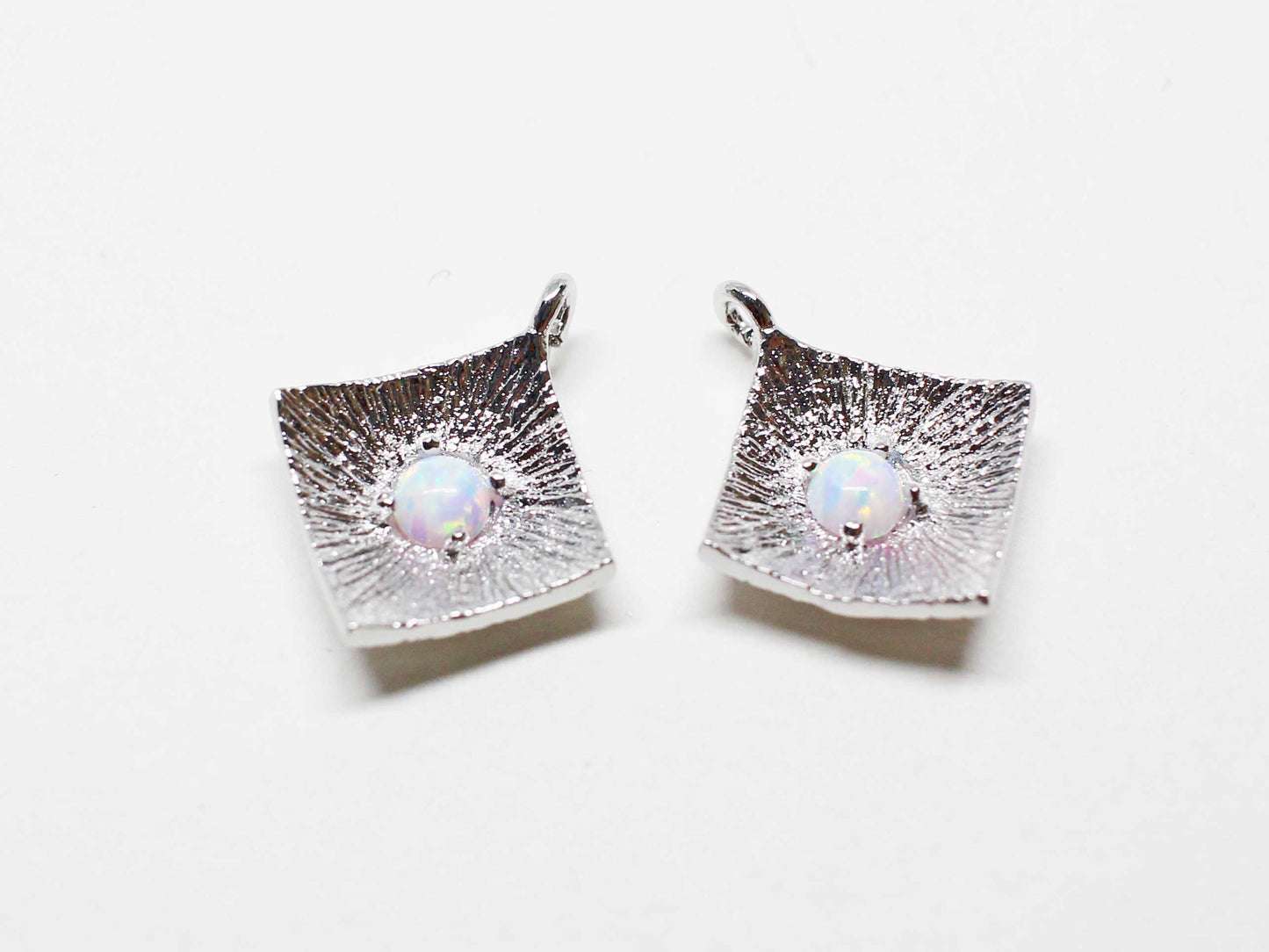 [P1022]2pcs/Rhombus White Opal Pendant/Brass /Rhodium/12x14mm