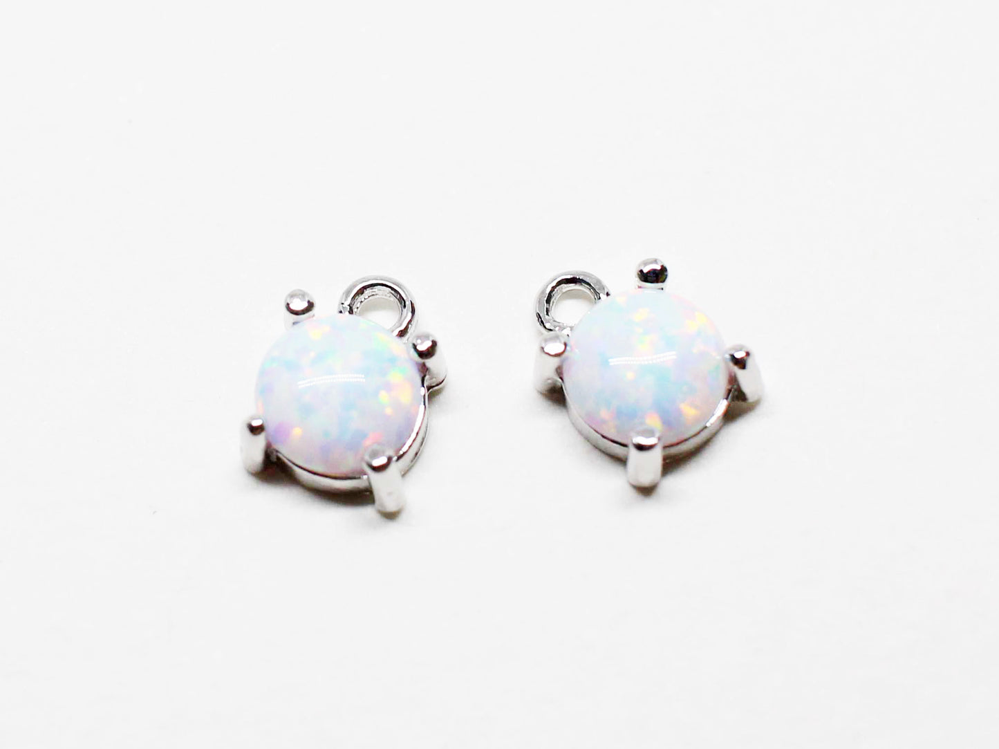 [P1024]2pcs/Round Opal Pendant/Brass /Rhodium/5.2mm