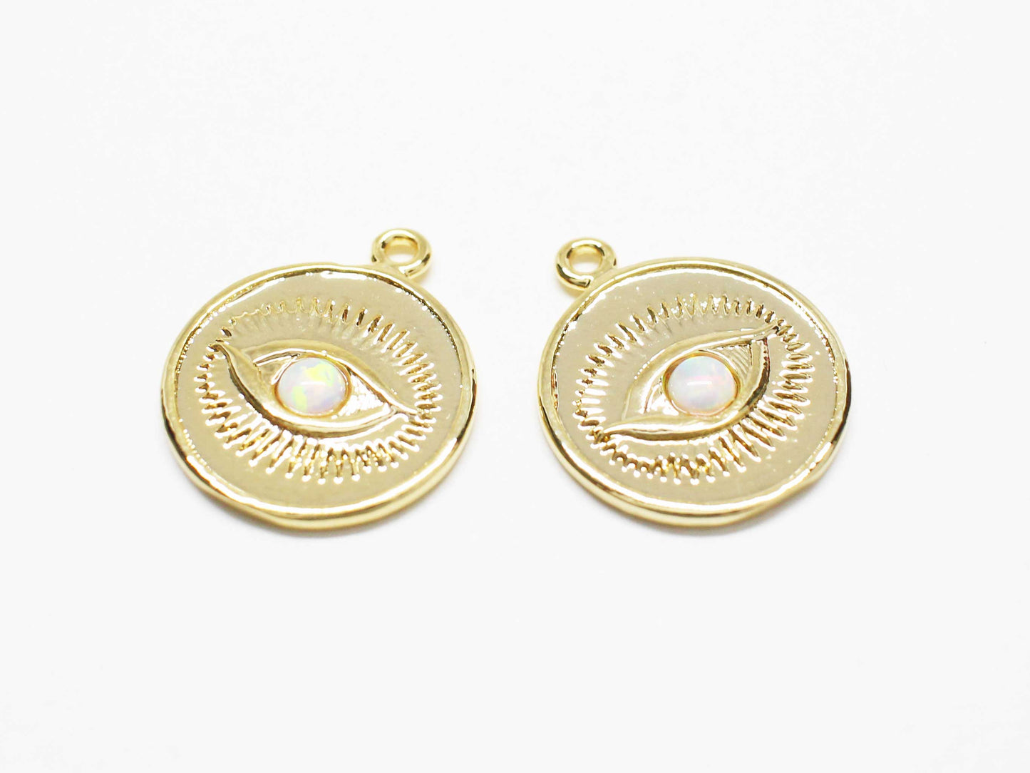 [P1025]2pcs/Evil Eye Opal Pendant/Brass /Gold/14mm