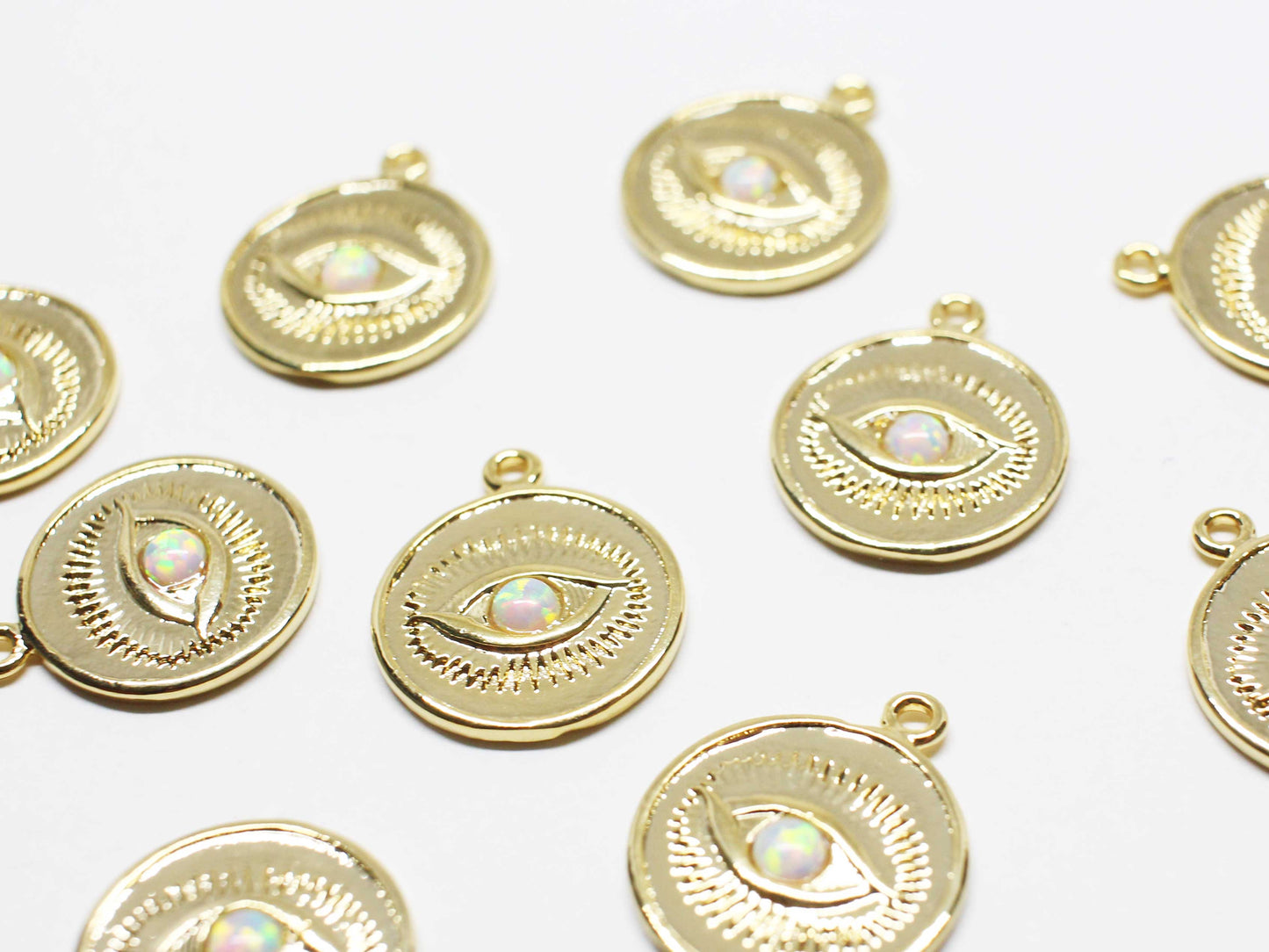 [P1025]2pcs/Evil Eye Opal Pendant/Brass /Gold/14mm