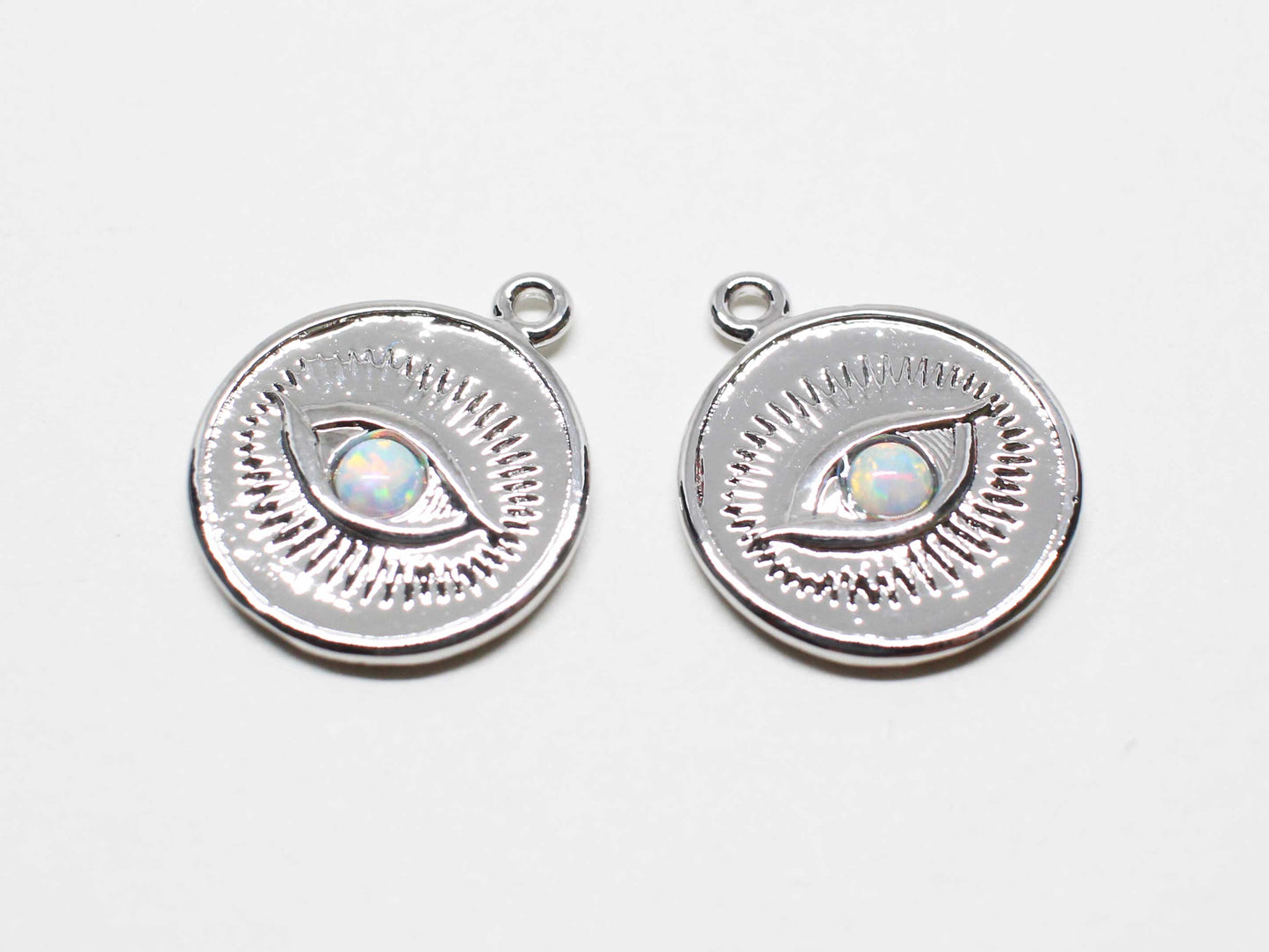 [P1025]2pcs/Evil Eye Opal Pendant/Brass /Rhodium/14mm