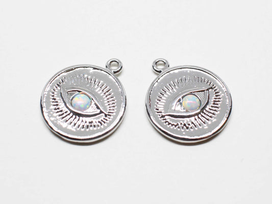 [P1025]2pcs/Evil Eye Opal Pendant/Brass /Rhodium/14mm