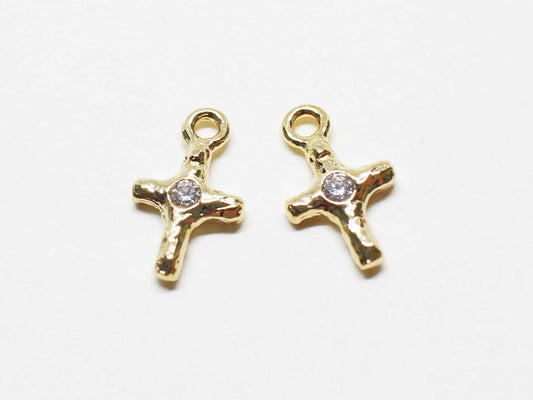 [P1026]2pcs/Tiny Cubic Cross charm/Brass /Gold/6.2x10.2mm