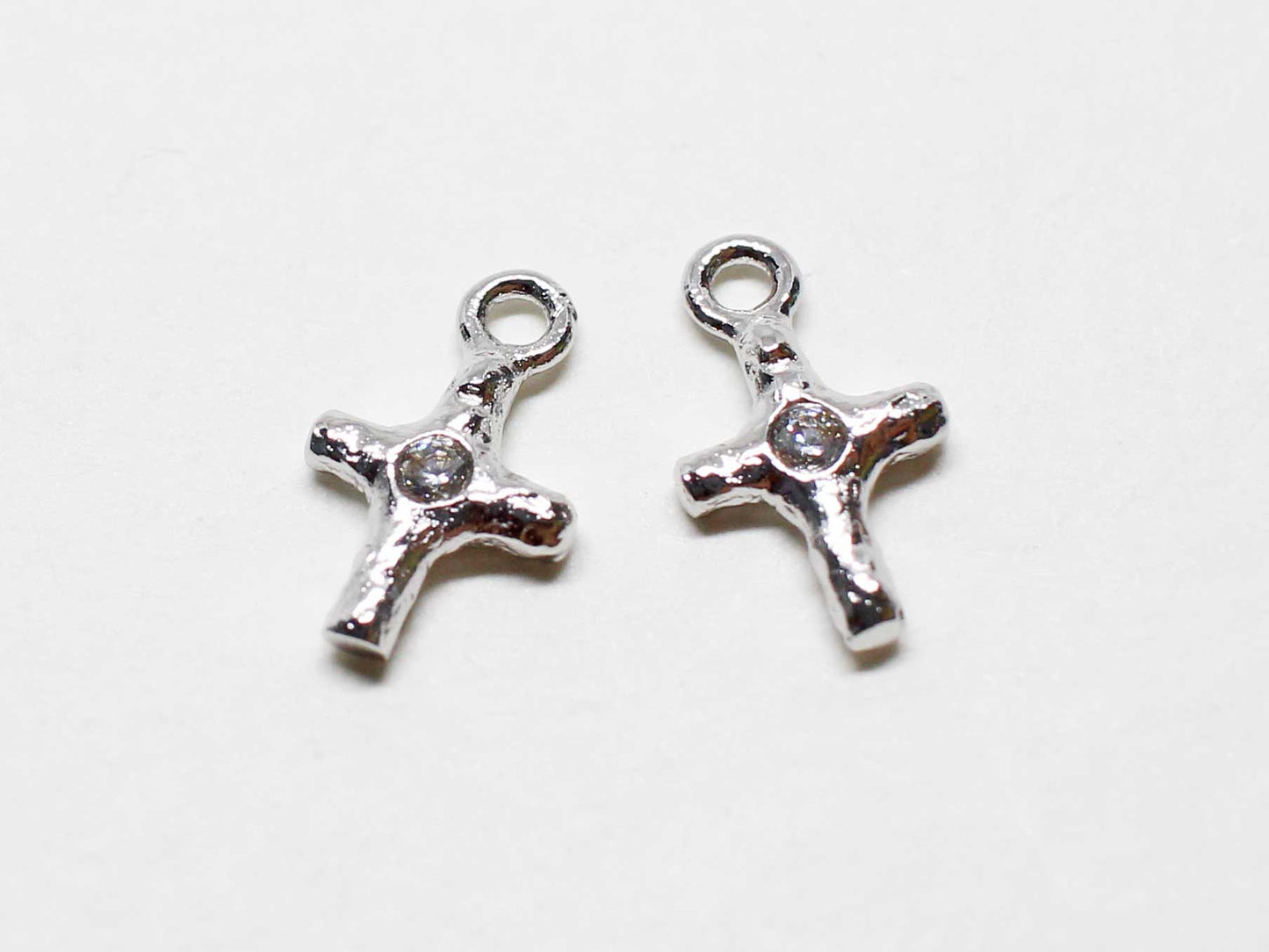 [P1026]2pcs/Tiny Cubic Cross charm/Brass /Rhodium/6.2x10.2mm