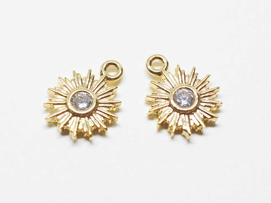 [P1027]2pcs/Cubic Sun charm/Brass /Gold/9mm