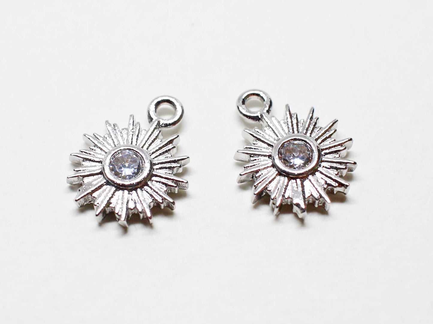 [P1027]2pcs/Cubic Sun charm/Brass /Rhodium/9mm