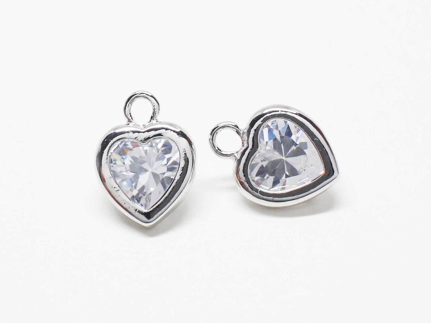 [P1028]2pcs/Cubic Heart Pendant/Brass /Rhodium/9.8x7.5mm