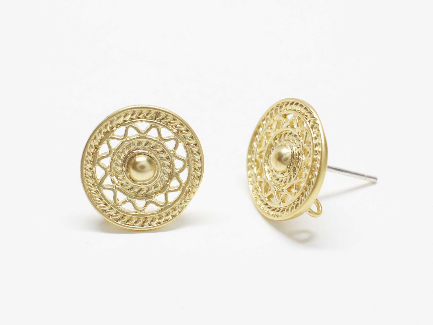 [E0382]/1 pair/Vintage Circle Earrings/Brass/Matte Gold plated/10mm