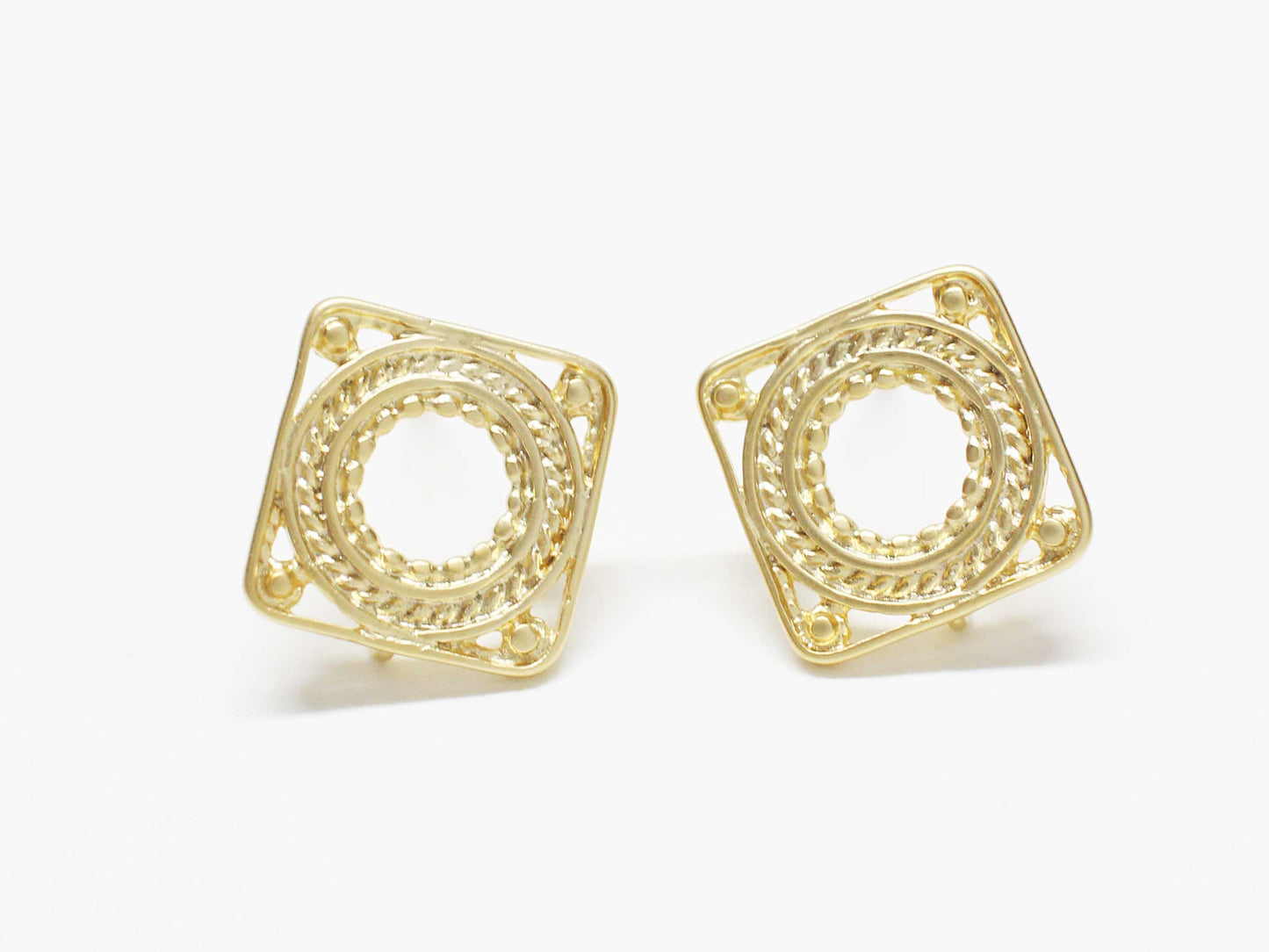 [E0382-1]/1 pair/Vintage  Square  Earrings/Brass/Matte Gold plated/10.3mm