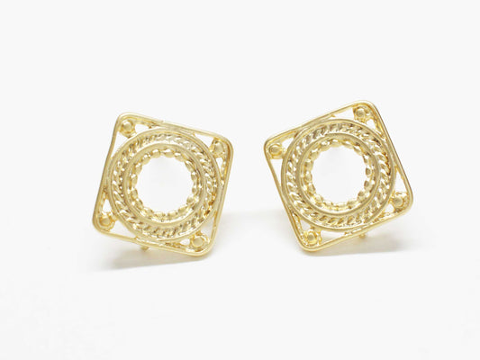 [E0382-1]/1 pair/Vintage  Square  Earrings/Brass/Matte Gold plated/10.3mm