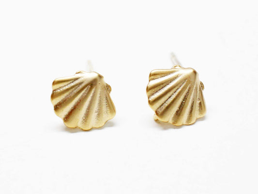 [E0383]/1 pair/Mini Scallop Earrings/Brass/Matte Gold plated/10mm