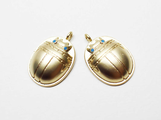 [P1031]2pcs/Turquoise Beetle charm/Brass /Matte Gold/ 18.3x12mm