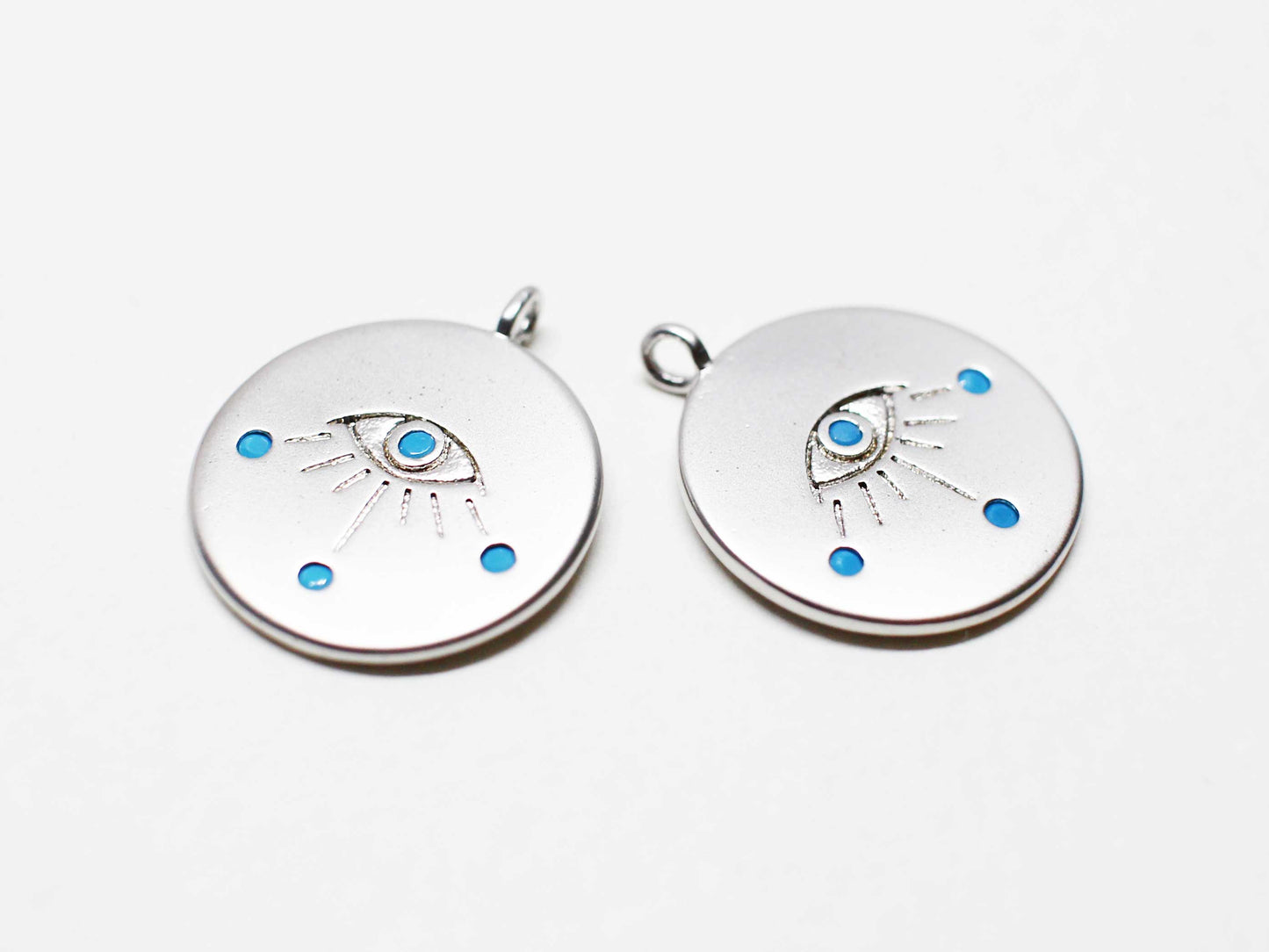 [P1032]2pcs/Turquoise Evil eye pendant/Brass /Matte Rhodium/ 14mm