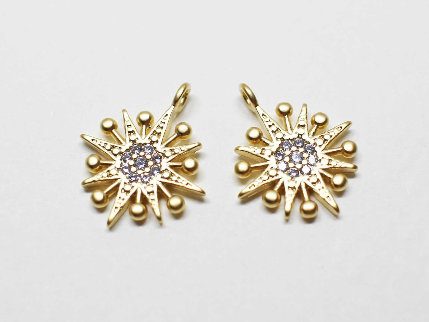 [P1034]2pcs/SnowFlake Cubic Charms/Brass /Matte Gold/ 15x13mm