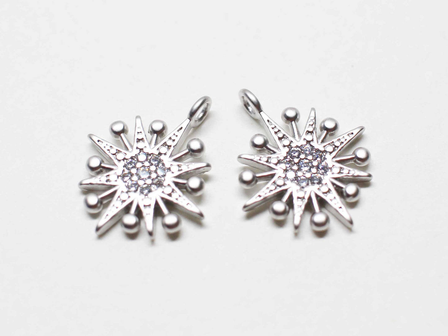 [P1034]2pcs/SnowFlake Cubic Charms/Brass /Matte Rhodium/ 15x13mm